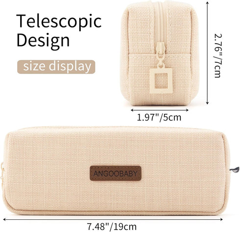 ANGOOBABY Small Pencil Case Student Pencil Pouch Coin Pouch Cosmetic Bag Office Stationery Organizer For Teen School-Beige...