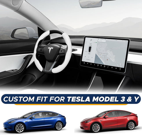 Econour Steering Wheel Cover Compatible with Tesla Model 3 2017 to 2023 and Model Y 2020 to 2023 | Non-Slip Carbon Fiber Steering Cover | Car Acce...