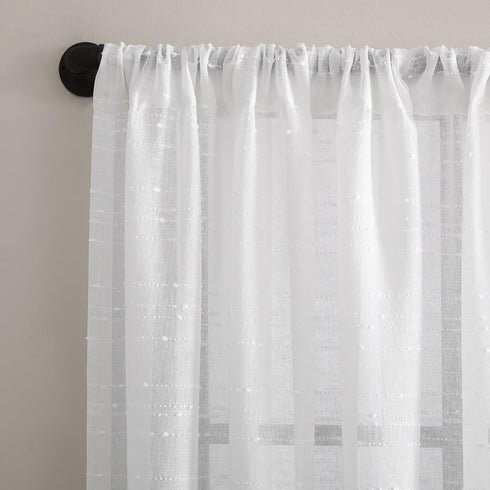 Clean Window Textured Slub Stripe Anti-Dust Allergy/Pet Friendly Sheer Curtain Panel, White, 52" W x 84" L (1 Panel)...
