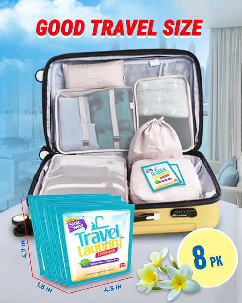 Skywin Travel Laundry Detergent 10 ml - 8 Pack Effective Travel Detergent Packets for Sink Washing - Lightweight Travel Laundry Soap, Internationa...