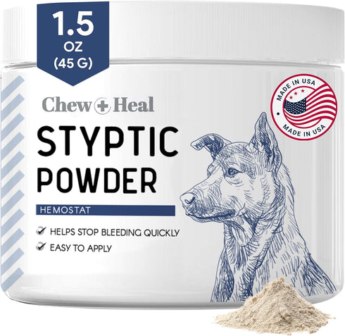 Chew + Heal Labs Styptic Powder for Dogs, Cats, and Other Animals - 1.5 oz - Quick Stop Bleeding Powder for Clipping Nails, and Other Minor Cuts -...