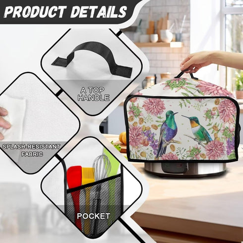TODIYADDU Hummingbird Floral Slow Cooker Cover for Women Trendy Air Fryer Cover Dust Cover with Storage Pocket and Handle Portable Slow Cooker Car...