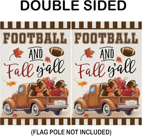 Welcome Thanksgiving Fall Garden Flags for Outside Decorations, FOOTBALL and Fall Y'all Truck with Maple Leaves Small Yard Flag, Harvest Autumn Se...
