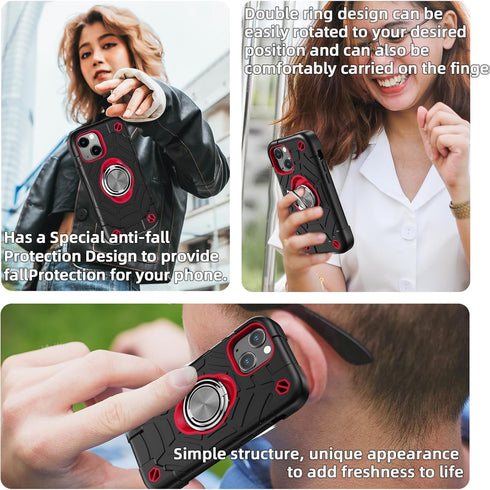 KCJ for iPhone 13 Mini case/iPhone 12 Mini case 5.4 Inch with Ring Holder, with 2 Pack Screen Protector + 1 Pack Camera Lens Protector,Heavy-Duty ...