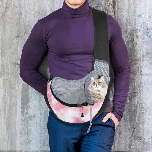 Cosmos Pet Dog Sling Carrier Breathable Mesh Pet Sling Bag Travel Pet Safe Carrier Hand Free Puppy Satchel with Padded Strap and Safety Rope for S...
