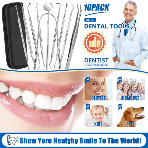 Dental Tools,10 Pcs Plaque Remover for Teeth, Stainless Steel Dental Hygiene Tool Set with Dental Pick for Teeth Cleaning Kit, Tooth Scraper, Tong...
