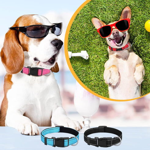 6 Pcs Reflective Dog Collar Soft Padded Breathable Nylon Pet Collar Adjustable Puppy Collar with Safety Locking Buckle for Dogs Cats Puppy Pets Ac...