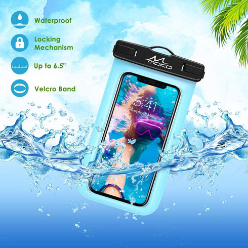 MoKo Waterproof Phone Pouch, Underwater Cellphone Case Bag with Lanyard Armband Compatible with iPhone 14 13 12 11 Pro Max X/Xr/Xs Max/SE 3, 8/7/6...