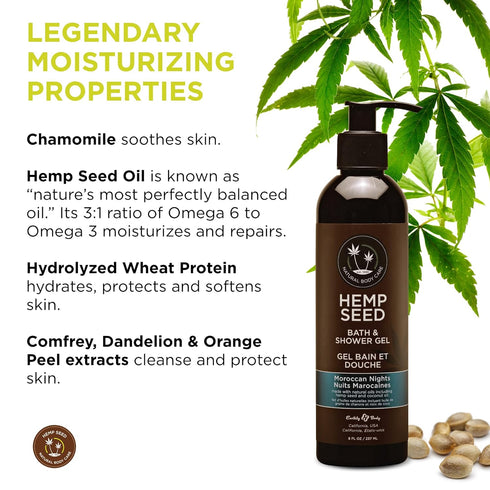 Earthly Body Hemp Seed Bath & Shower Gel - 8 oz - Moisturizing Formula with Hemp Seed Oil, Chamomile & Hydrolyzed Wheat Protein - Vegan, Cruelty F...