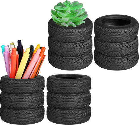 4 Pcs Tire Shaped Pen Holder Car Tire Pencil Holder Black Stack Stationery Accessories for Desk Kids School Office Decor Christmas Gift Supplies N...