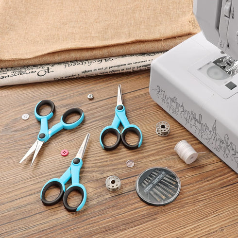 5” Detail Scissors, Embroidery Scissors with Sharp Stainless Steel Blade and Soft Handles, Great for Sewing, Craft, Office and School, 3 Pcs, Blue...