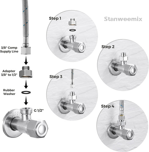 Water Line Adapter, 4 PCS Pipe Fittings in 1/2" Female to 3/8" Male Reducer Adapter, Compression Fitting for Kitchen Bathroom Faucet Supply Hose, ...