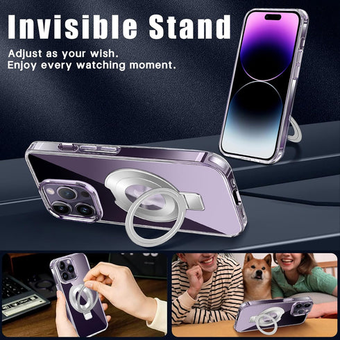 Crystal Clear iPhone 14ProMax Case Magnetic Ring Holder Compatible with MagSafe Invisible Kickstand Shockproof Military Grade Drop Protection Tran...