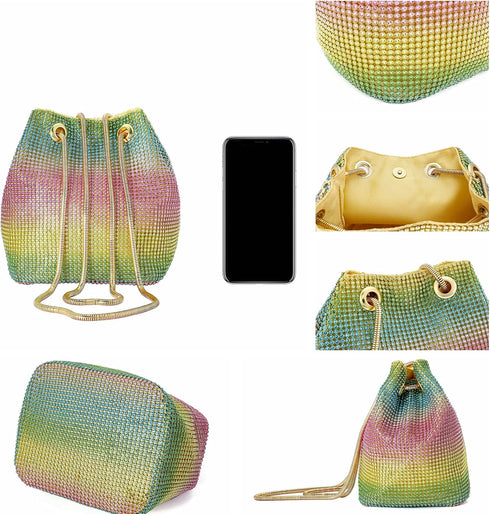 Ayliss Women's Full Rhinestones Bucket Bag Mini/Small Crossbody Shoulder Evening Shinny Bling Clutch Purse Bucket Handbag...