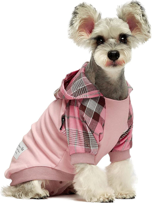 Fitwarm 100% Cotton Girl Plaid Dog Clothes Lightweight Puppy Hoodie Pet Sweatshirt Doggie Hooded Outfits Cat Apparel Pink XX-Large...