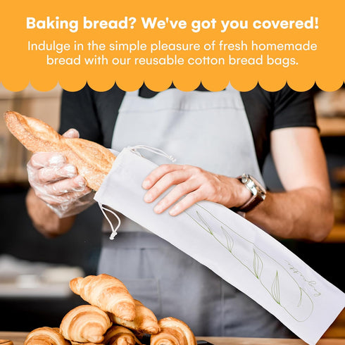 Noa Store Reusable Bread Bags for Homemade Bread - Baguette Bag - Sourdough Storage Bag - Convenient Loaf Storage with Burlap Drawstring, Maximize...