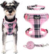 PUPTECK Dog Harness and Leash Collar Set for Small Medium Dogs Puppy and Cats Walking No Pull Adjustable Reflective Soft Mesh Padded Plaid Harness...