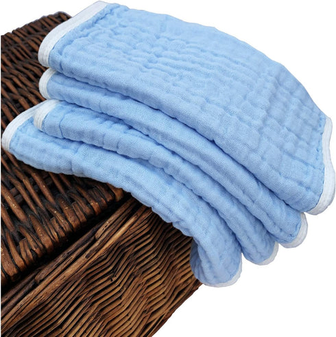 Synrroe Muslin Burp Cloths Large 20 by 10 Inches 100% Cotton 6 Layers Extra Absorbent and Soft 4 Pack Blue...