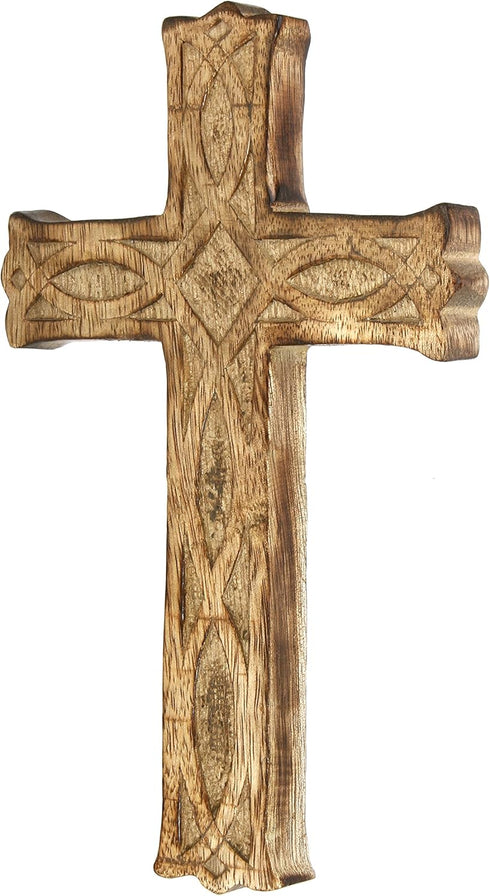 Hosley Wooden Cross 8 Inches Long Hand Carved Ideal Gift or Decoration for Home, Weddings Party Spa Meditation Home Office Spa Dorm O4...