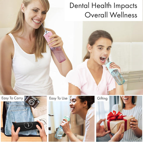 Cordless Water Flosser, 220ml Portable Water Flosser Rechargeable 4 Hour Battery Life, 4 Cleaning Floss Picks, IPX7 Waterproof Teeth Cleaner, 3 Pr...