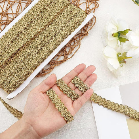 FINGERINSPIRE 13 Yards Gimp Braid Trim Gold Edge Woven Braid Trim 15mm(W) Inelastic Handmade Polyester Sewing Gold Metallic S Wave Craft Decor Lac...