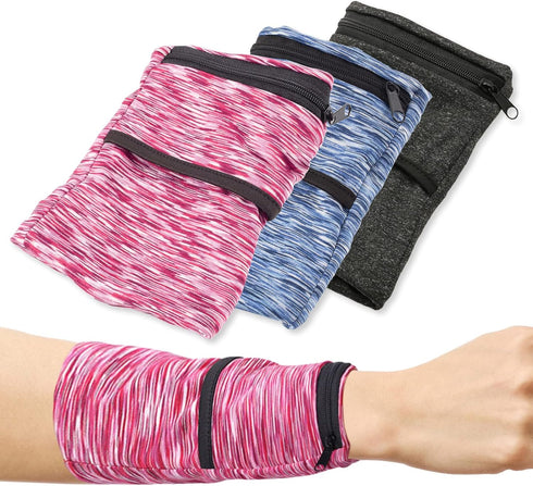 3Pcs Wrist Wallet with Zipper, Lightweight Phone Wristband for Running, Breathable Wrist Cell Phone Pouch with 2 Pockets, Wrist Phone Holder for S...