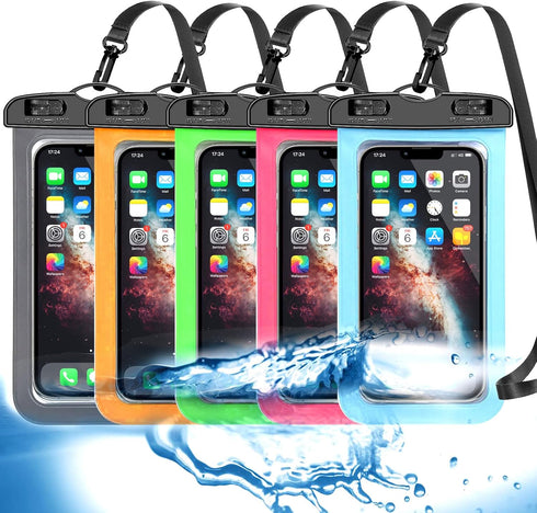 5 Pack Universal Waterproof Phone Pouch, Large Phone Dry Bag Waterproof Case for Apple iPhone 16 15 14 13 12 11 Pro Max XS Max XR X 8 7 6 Plus SE,...