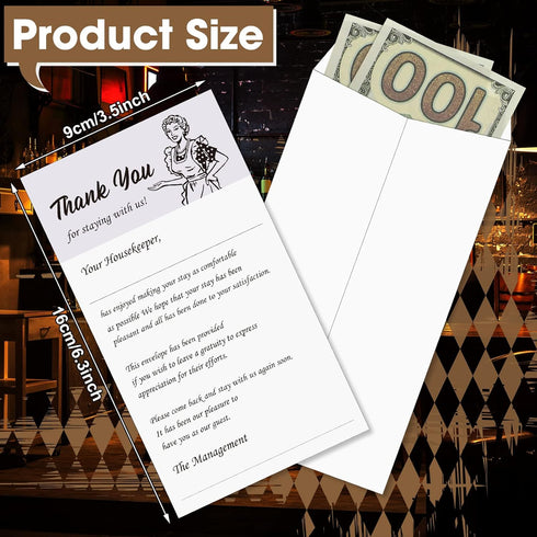 Geyee 100 Pack Housekeeping Thank You Tip Envelopes, Cash Self Adhesive Tip Envelopes for Hotel Motel Coin Seed Gratuity Key Cards Saving, White w...