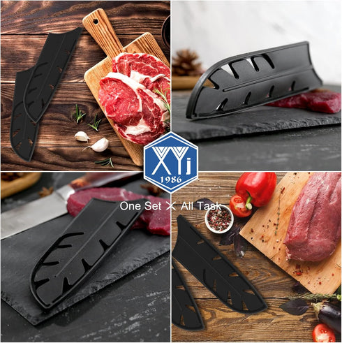 XYJ 2pcs/set Safety Knife Covers Sleeves Knives Edge Guard, Universal Knife Sheath, Santoku Knife Case Blade Guards Protector Black Kitchen Knife ...