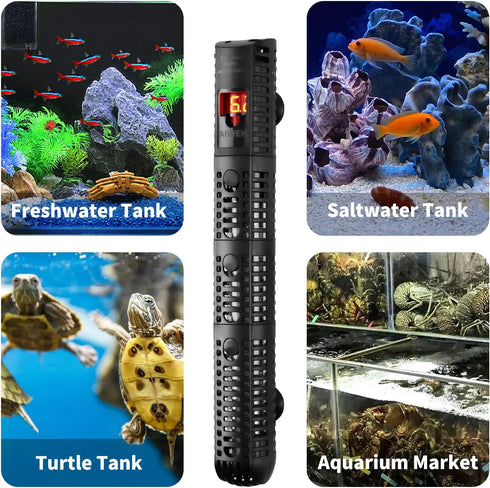 Aquarium Heater 50W 100W 300W 500W Upgraded Fish Tank Heater with Leaving Water Automatically Stop Heating and Advanced Temperature Control System...