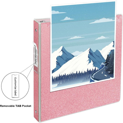 3 Rings Binder for School Supplies, 1 Inch Round Rings to Hold 300 Sheets, Fashion View Binders, Glitter Pink...