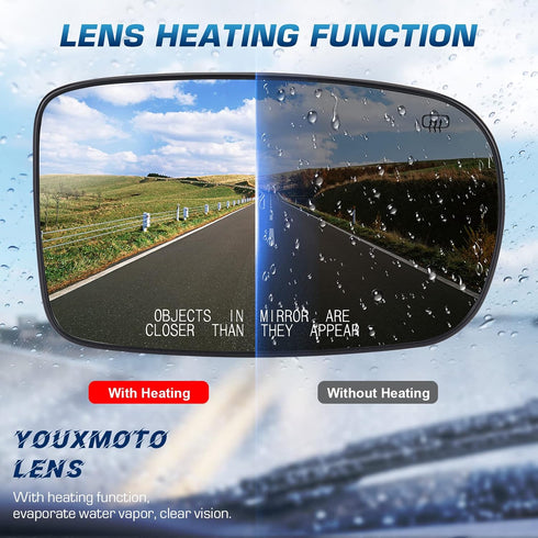 Youxmoto fits 68101146AA Passenger Right Side Heated Mirror Glass, 2011-2017 fit for Chrysler 200, 2012-2021 fit for Chrysler 300, 2011-2021 fit f...