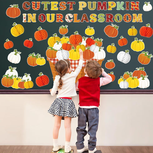 Fall Pumpkin Classroom Bulletin Decorations Thanksgiving Pumpkin Honeycomb Balls Bulletin Board Cutest Pumpkin in Our Classroom Paper Cutouts for ...