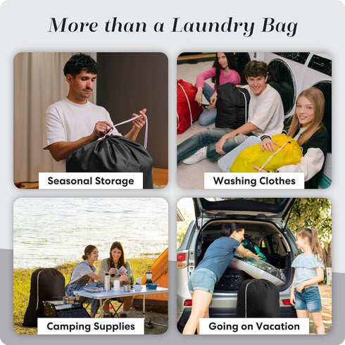 Nylon XL Laundry Bag, Large Capacity with Locking Drawstring, Machine Washable, Fits Laundry Baskets or Hampers, Holds 2 Loads of Clothes (Black, ...