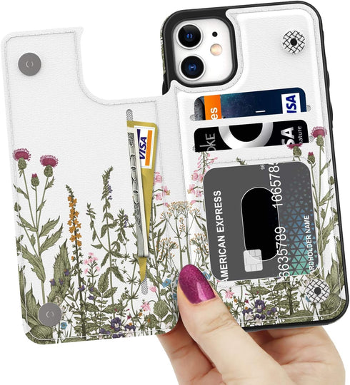 LETO for iPhone 11 Case,Luxury Flip Folio Leather Wallet Case Cover with Fashion Floral Designs for Women,Built-in Card Slots Kickstand,Protective...