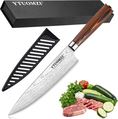 Razor-Sharp Chef Knife, 8-inch High Carbon Stainless Steel Chef's Knife for Home Kitchen & Restaurant, 8" Chef Kitchen Knife with Sheath & Gift Bo...