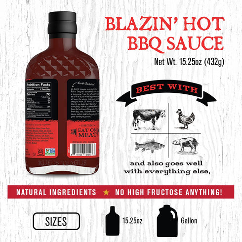 Rufus Teague - Blazin' Hot BBQ Sauce - Premium Barbecue Sauce - 15.25 oz. Bottle...