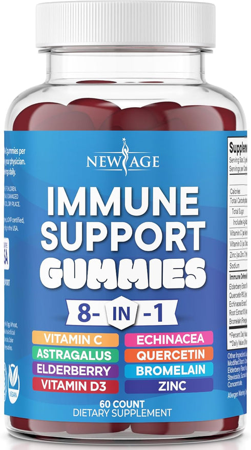 8 in 1 Immune Support Booster Supplement with Elderberry, Vitamin C and Zinc 50mg, Vitamin D 5000 IU, Turmeric Curcumin & Ginger, B6, Echinacea (8...