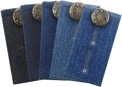 Waistband Extenders by Johnson & Smith | Button Extender for Pants | Denim Material | Pack of 5 Shades | Premium Metal Buttons | 2 Button Holes | ...