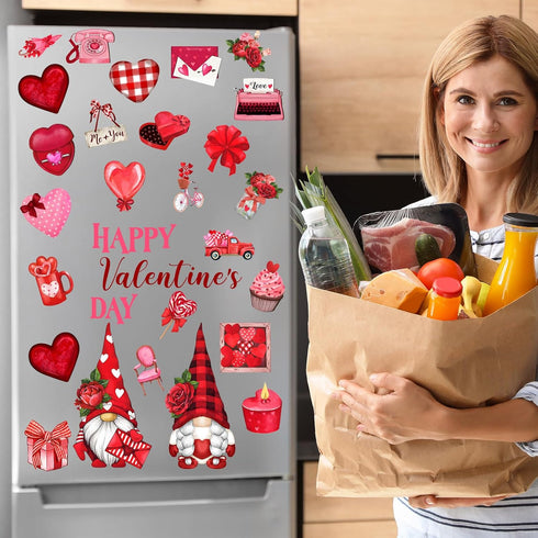 30 Pcs Valentine's Day Refrigerator Magnets Refrigerator Sticker Gnome Heart Love Garage Door Magnets Sticker Car Reflective Magnet for Valentine'...