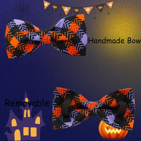Halloween Dog Collar, Pet Collar Dog Bow Plaid Dog Collar Girl Boy Holiday Pet Dog Collar Gift Bow Dog Collar Cute Soft Puppy Collar for Large Dog...