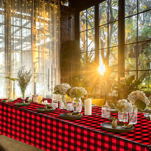 Breling Christmas Buffalo Plaid Table Cover, Red and Black Lumberjack Checkered Tablecloth Xmas Plastic Gingham Table Cover Disposable Tablecloth ...
