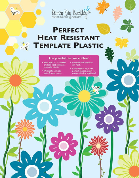 Karen Kay Buckley® Perfect Heat-Resistant Template Plastic, Four 8-1/2” X 11” Sheets for Prepared Edge Appliqué, Quilting, Patchwork, Sewing. Iron...