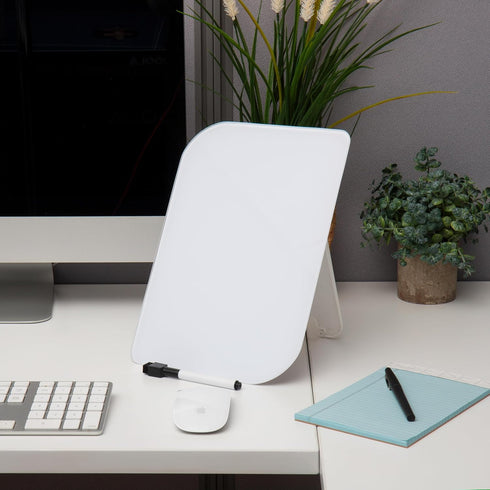 Glass Dry Erase Board with Easel and Marker for Office, Home and School Supplies, 8.25"x 5.9", White...