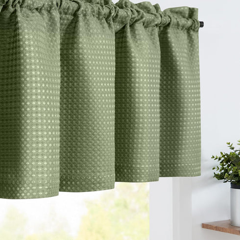 Waffle-Weave Textured Valance for Kitchen Water-Proof Window Curtains (60-inch x 18-inch, Sage, One Panel)...