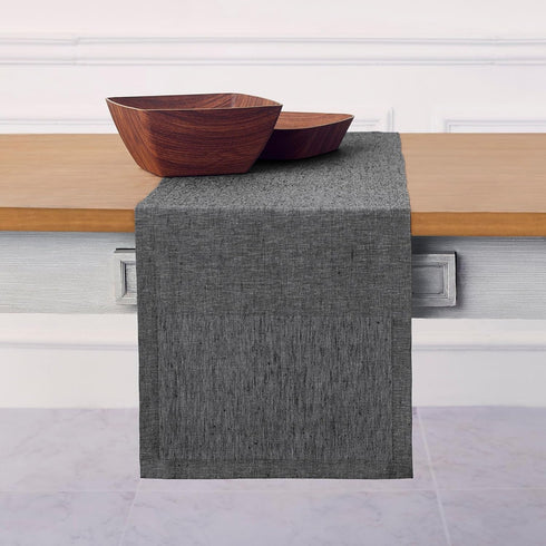 Solino Home Linen Table Runner 120 Inches Long - Athena, 100% Pure Linen Charcoal Grey 14 x 120 Inch Table Runner for Dining, Halloween...