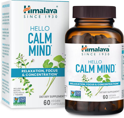 Himalaya Hello Calm Mind Herbal Supplement, with Bacopa, L-Theanine, Gotu Kola, Supports Concentration & Focus, Cognitive Function, Clear Thinking...