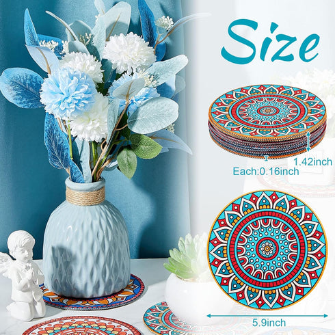 6 Pcs Boho Plant Pot Mat Absorbent Non Slip Pot Plant Pad Round Plant Coaster Mat Gardening Indoor Outdoor Flower Plant Protect Mat for Table Desk...