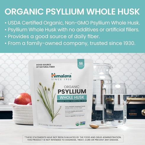 Himalaya Organic Psyllium Whole Husk, Natural Daily Fiber Supplement, Regularity, Appetite Management, USDA Certified Organic, Non-GMO, 56-Tablesp...