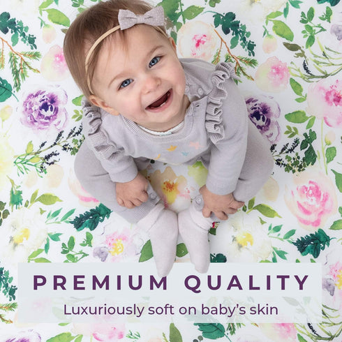 Pobibaby - 2 Pack Premium Bassinet Sheets for Standard Bassinets - Ultra-Soft Premium Knit, Stylish Floral Pattern, Safe and Snug for Baby (Allure...